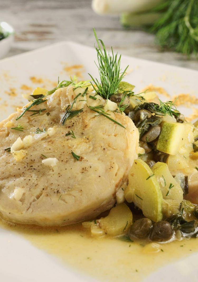 Cod rolls with capers and mustard sauce 