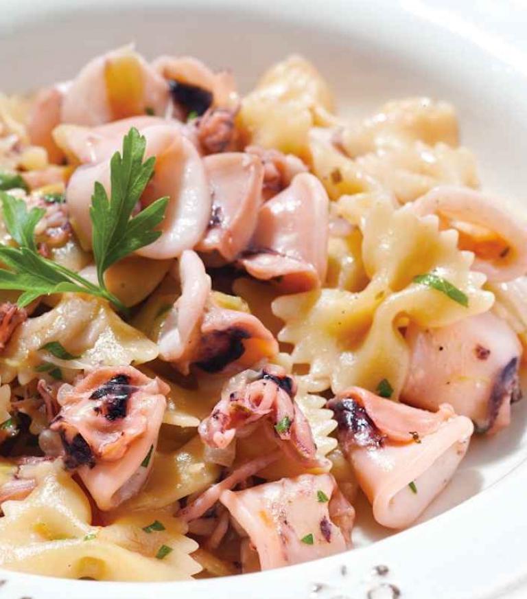 Calamari with farfalle