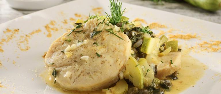 Cod rolls with capers and mustard sauce
